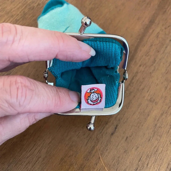Miniature Baby Sock Change Purse Conversation Piece Blue-green and Orange GUC - Picture 5 of 7